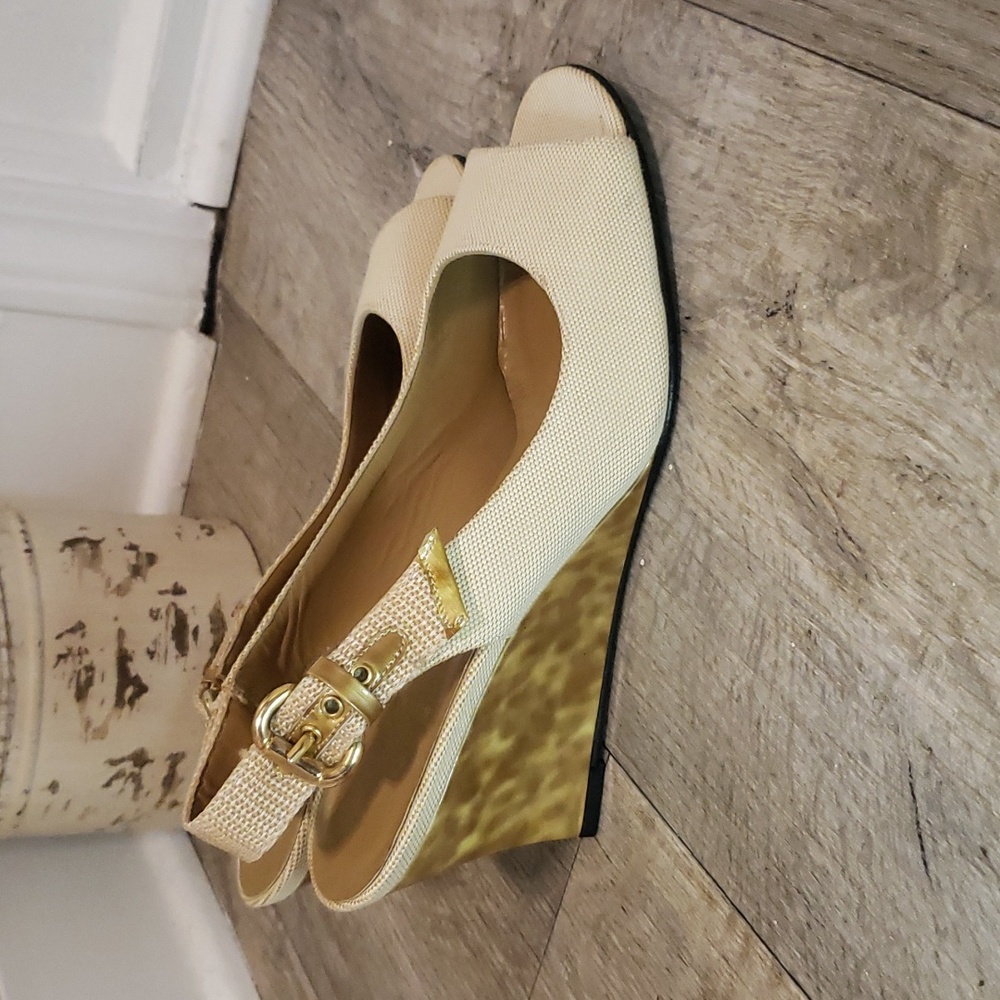 Stuart Weitzman Cream Wedge Sandals